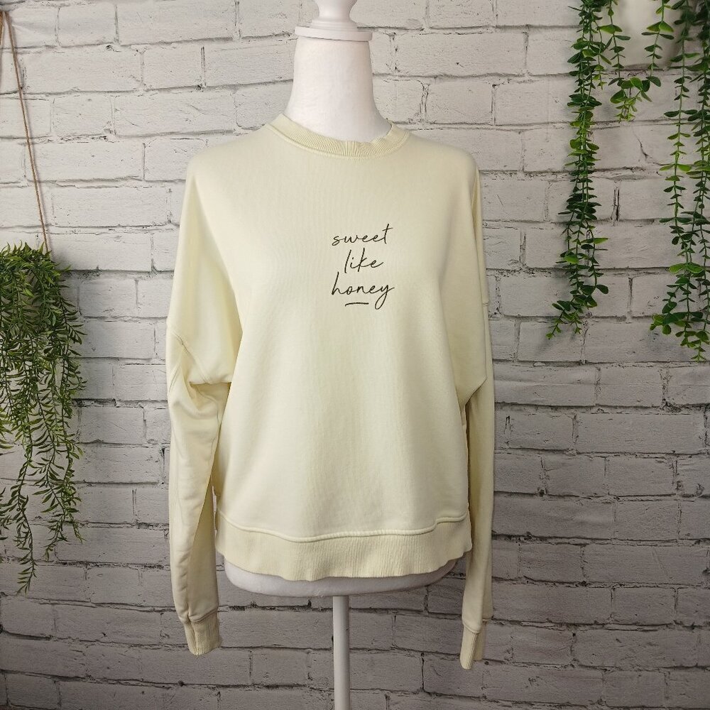 WOMENS NEW LOOK SWEATSHIRT, BUTTER SOFT YELLOW, "Sweet Like Honey" SIZE MEDIUM
